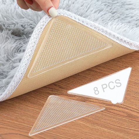 Rug Grippers, Triangle Anti Slip and Non Curling Carpet Gripper, Keep Rug in The Place and Protect Floor Washable and Reusable Rug pad, Non-Trace Removable Rug Tape for Hardwood Floor (Clear, 8 pcs) Rug Tape, Carpet Tape, Buy Rugs, Rugs And Carpet, Soft Rubber, Rug Pad, Home Organization, Rugs On Carpet, Home Goods