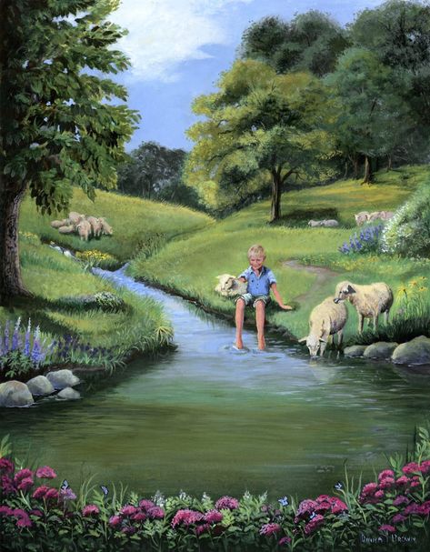 Psalm 23 by Diana Schmidt | Artwork Archive King David, Green Pasture, Small Boy, Finding God, Psalm 23, Still Water, Schmidt, Life Is Beautiful, Bible Study