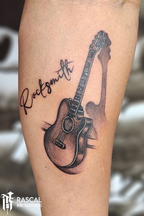 #guitar tattoo #guitartattoodesign #bangloretattoo #rascalinktattoos #besttattoostudio Guitar Tattoo For Men, Bass Guitar Tattoo, Guitar Tattoo Ideas, Acoustic Guitar Tattoo, Sparrow Tattoo Design, Guitar Tattoo Design, Sparrow Tattoo, Scale Tattoo, Scar Tattoo