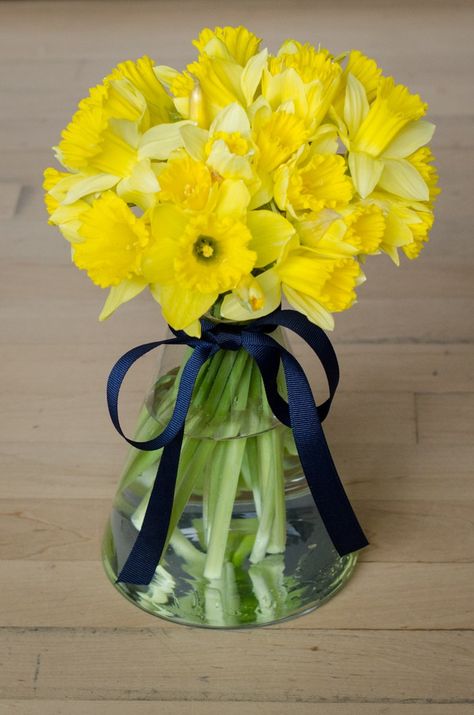 A super speedy daffodil arrangement- step by step Daffodils Arrangement, Thistle Crafts, Daffodil Wedding, Daffodil Bouquet, Vegetable Stand, Blue Lotus Flower, Daffodil Bulbs, Arrangement Ideas, Yellow Daffodils