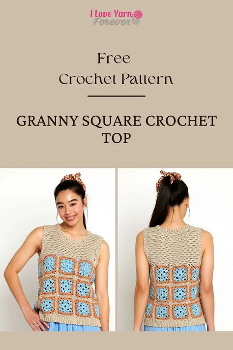 Free Crochet Granny Square Top Patterns, Granny Square Top Pattern, Granny Square Crochet Top, Crochet Pattern Granny Square, Granny Square Top, Pattern Granny Square, Summer Top Pattern, Crochet Crop Top Pattern, Crochet Summer Tops