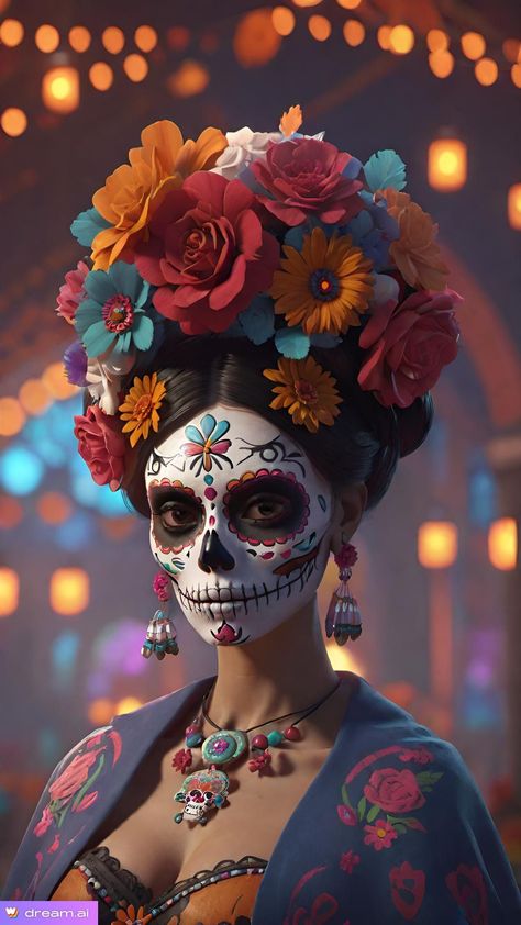 Sugarskulls Makeup Halloween, Spider Halloween Costume, Day Of The Dead Woman, Sugar Skull Mask, Halloween Makeup Sugar Skull, Mexican Halloween, Dia De Los Muertos Decorations Ideas, Cosmetic Inspiration, Mexican Day Of The Dead