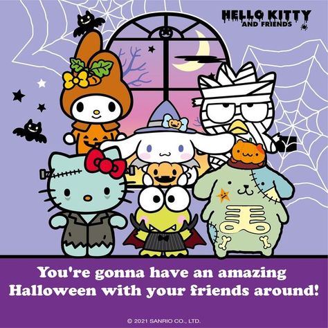 Hello Kitty And Friends Halloween, Kawaii Folder, Hello Kitty Halloween Wallpaper, It's The Great Pumpkin Charlie Brown, Stitch Wallpaper, Kitty Pictures, Gloomy Bear, Hello Kitty Friends, Kitty Art