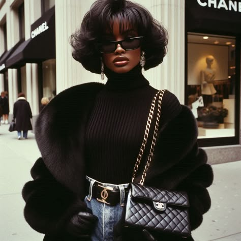 Glam Fall Outfits, Black Femininity Aesthetic 90s, 90s Photoshoot Black Women, Old Money Aesthetic Black Woman, 90s Aesthetic Black Women, Black Women In Luxury Aesthetic, Old Money Black Woman, Soft Luxury Aesthetic, Black Women 90s