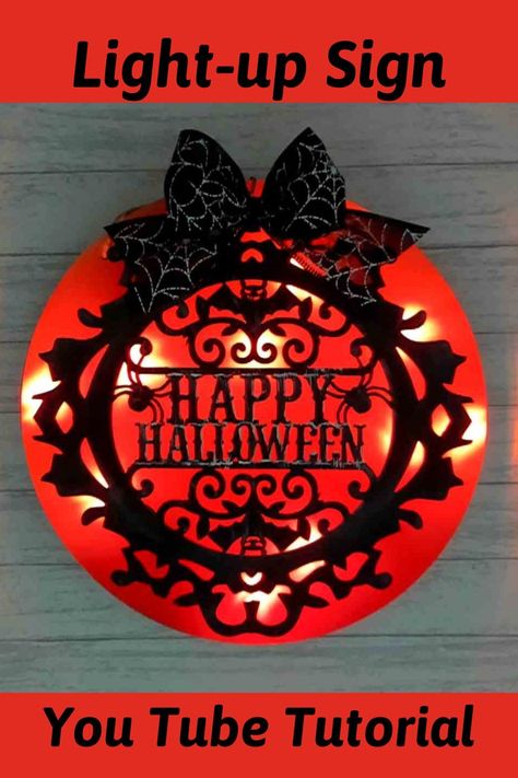 In today's crafting adventure I will show you how to make this Halloween DIY using just a bit of paint and a few items from Dollar Tree. This budget friendly Dollar Tree Halloween DIY is sure to please as it can do double duty by being displayed as Halloween home wall decor or a light-up sign for a Halloween wreath. After watching this craft tutorial everyone will be running to Dollar Tree for their Halloween wood cutouts! Lets get started with this Halloween DIY decoration. Dollar Tree Happy Halloween Wooden Sign, Dollar Tree Halloween Wood Crafts, Dollar Tree Halloween Wood Cutouts Diy, Dollar Tree Eek Sign Ideas, Dollar Tree Halloween Wood Cutouts, Diy Halloween Wreath Dollar Tree, Halloween Wood Cutouts, Dollar Tree Halloween Diy, Wooden Halloween Signs