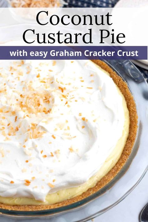 This Coconut Cream Pie with Graham Cracker Crust Recipe is one of our top 10 dessert recipes! It's everything you love about custard pies - creamy, flavorful, made in one pot on the stove - but without the hassle of a traditional pie crust. We'll teach you the secret to creating tons of real coconut flavor (no extract needed!) plus all of our tips for making it ahead and avoiding a crumbly crust. Easy Coconut Cream Pie, Pie With Graham Cracker Crust, Coconut Cream Pie Easy, Custard Pies, Easy Holiday Dessert, Graham Cracker Crust Recipe, Lemon Pie Recipe, Easy Holiday Desserts, Coconut Custard Pie