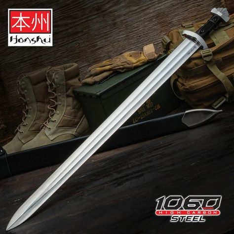 Honshu Viking Sword - 1060 Carbon Steel Blade - 38 ½ Inches Overall Video Game Swords, Historical Swords, Swords Medieval, Replica Prop, Fixed Blade Knife, Carbon Steel, Vikings