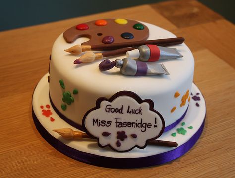 Cake for an art teacher by Cakes by No More Tiers (York), via Flickr Lemon Madeira Cake, Art Birthday Cake, Madeira Cake, Teacher Cakes, Artist Cake, Cake Roll Recipes, Fantasy Cake, 16 Cake, Seni 2d