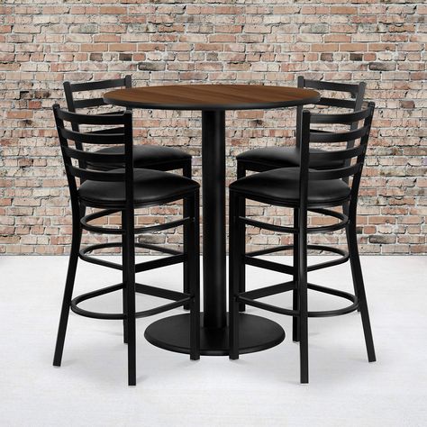 PRICES MAY VARY. Bar Height Table and Stool Set Set Includes 4 Barstools, Round Table Top and Round Base Designed for Commercial and Home Use Round Table PRODUCT MEASUREMENTS: Table Size: 36"W x 36"D x 42"H; Chair Size: 17"W x 18"D x 42.25"H; Back Size: 15"W x 12"H; Seat Size: 16.75"W x 16.5"D x 31"H Don't have time to search through hundreds or thousands of table and seating options? This complete Bar Height Table and Stool set saves you time to focus on your growing business.   This set includ Metal Barstools, Laminate Table Top, Bar Table And Stools, Bar Table Sets, Bar Height Table, Black Bar Stools, Walnut Table, Restaurant Tables, Metal Bar Stools