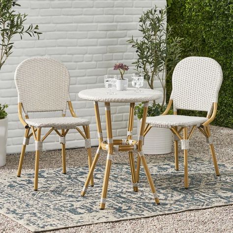 Longshore Tides Round 2 - Person 21.75" Long Bistro Set | Wayfair Wicker Weaving, Table Bistrot, Outdoor Bistro Set, Outdoor Cafe, French Bistro, Patio Spaces, Noble House, Christopher Knight Home, Bistro Set