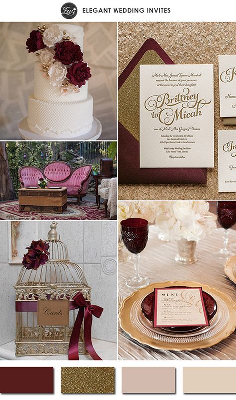 PANTONE COLOR OF THE YEAR 2015-sparkling marsala and gold wedding color schemes Marsala Wedding Color, Marsala And Gold Wedding, Burgundy Gold Wedding, Gold Wedding Colors, Marsala Wedding, Tafel Decor, Theme Color, Fall Wedding Colors, Burgundy Wedding