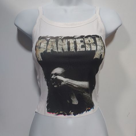 Cropped Tank Hand Cropped Sublimated Ink Never Cracks Or Fades Cropped Tops Aesthetic, Edgy Tank Tops, Scene Crop Top, Ribbed Tank Top Outfit, Pantera Shirt, Vintage Clothing Aesthetic, Goth Fashion Aesthetic, Grunge Crop Top, Cross Crop Top