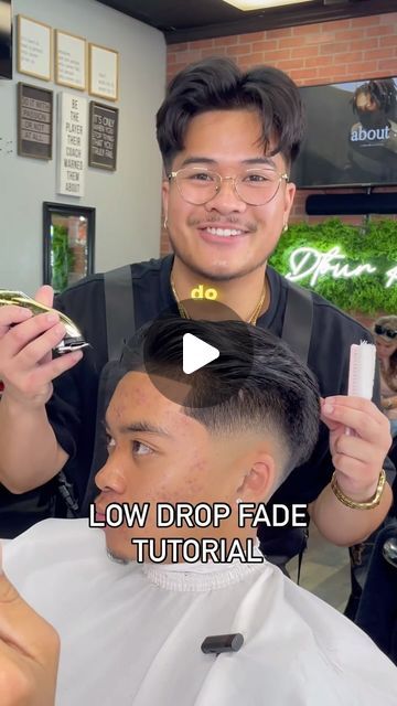 IE Barber • Pico ⚜️ on Instagram: "Low Drop Fade Tutorial  Master the art of the low drop fade with bulk! 💈 Check out our exclusive tutorial for beginners on how to achieve the perfect low fade every time! #LowDropFade #barbertutorial #lowfade   If you’re in the inland Empire and you like what you see, tap the link in my bio to book an appointment  Music: Internet Talk - Man-ManV" Drop Down Fade Haircut, Low Drop Taper Fade, Low Drop Fade Middle Part, Mens Low Drop Fade Haircut, Low Drop Fade Short Hair, Mens Drop Fade Haircut, Low Drop Fade With Bulk, Mens Low Taper Fade, Mens Drop Fade