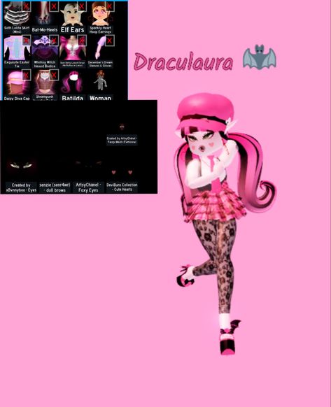 Draculaura Royale High, Monster High Royale High, Royale High Cosplay, Pink Vampire, High Characters, Aesthetic Roblox Royale High Outfits, Monster High Characters, Elf Ears, Royale High