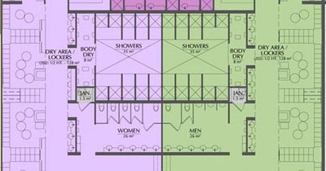 Locker room floor plan showing circulation and adjacent areas ... Locker Room Floor Plan, Locker Room Bathroom, Building Typology, Room Floor Plan, Bathroom Plan, Changing Room, Room Planning, Locker Room, Room Flooring