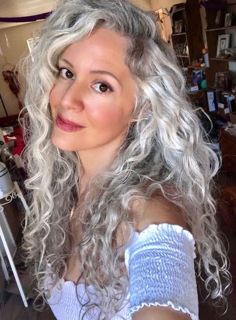 Formal Hairstyles Grey Hair, Long Curly Gray Hair, Wavy Silver Hair, Blond Grey Curly Hair, Gray Curly Hair, Curly White Hair, Spiral Perm Long Gray Hair, White Curly Hair, Long Wavy Silver Hair