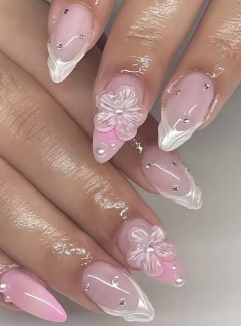 Heavenly Nails, 3d Flower Nails, Summery Nails, Pretty Gel Nails, Unique Acrylic Nails, Pink Acrylic Nails, Luxury Nails, Funky Nails, Pretty Acrylic Nails