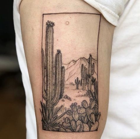 Desert Tattoos, Dessert Tattoo, Sorry Mom Tattoo, Stippling Tattoo, Desert Tattoo, Succulent Tattoo, Arizona Tattoo, Beautiful Tattoo Designs, Simple Tattoos For Guys