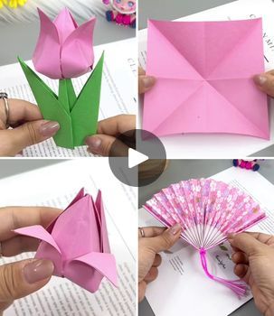 Diy Tulip Flower, Origami Tulip, Flower Paper Craft, Color Paper Crafts, Easy Origami Flower, Pink Crafts, Green Craft, Paper Craft Tutorials, Flower Paper