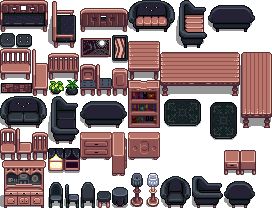 Pixel Furniture Art, Stardew Valley Tileset, Furniture Pixel Art, Stardew Furniture Mods, Rpg Maker Sprites, Stardew Valley Mods Furniture, Stardew Valley Furniture Mod, Stardew Valley Furniture, Pixel Art Furniture