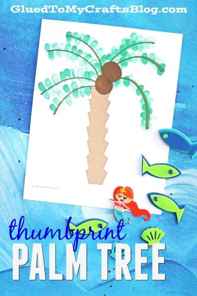 Thumbprint Palm Tree- Summer Kid Craft Idea w/free printable template Florida Crafts For Kids, Luau Crafts, Florida Crafts, Hawaii Crafts, Beach Crafts For Kids, Palm Tree Crafts, Summer Kindergarten, Hawaiian Crafts, Beach Themed Crafts