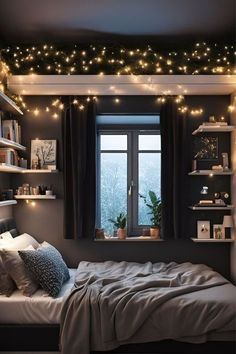 Bedroom Ideas Dark Grey Walls, Dark Grey Bedroom Aesthetic, Dark Grey Room Aesthetic, Room Ideas Aesthetic Dark, Dark Theme Aesthetic, Halloween Decorations Bedroom, Disco Office, Dark Aesthetic Room, Dark Bedroom Aesthetic