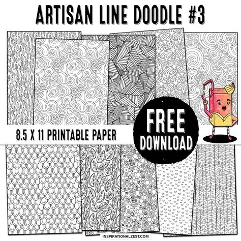 Free Zen Doodle Pattern Zentangle Inspired Printable Paper! 8.5x11 printable coloring sheets for mixed media collage, cardmaking, AtC Cards. Free download for paper crafting. Get creative! via @carriestephens Doodles To Color Free Printable, Zentangle Printables Free, Free Zentangle Printables, Pattern Zentangle, Aesthetic Coloring Pages, Easy Zentangle Patterns, Repetitive Patterns, Free Doodles, Line Doodles