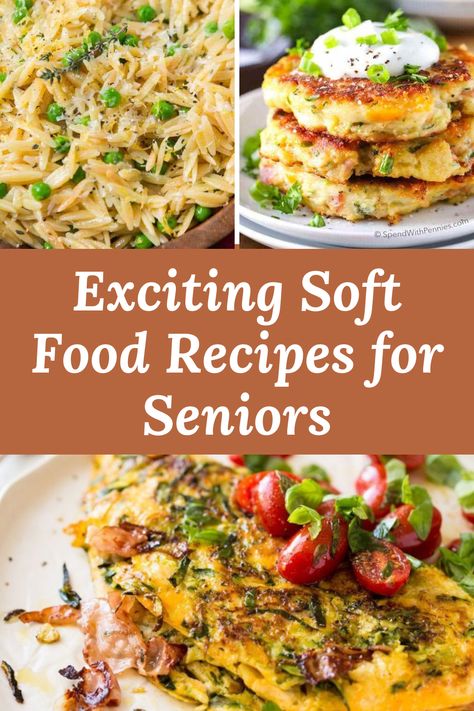 Eating often gets more difficult as people age. Soft food recipes, like the ones on this list, help to solve the problem, making food easier and much less stressful for seniors and caregivers. #softfood #cooking #recipes #senioreating Low Chew Food, Soft Food For Older People, Easy To Chew Dinner Recipes, Good Soft Food Recipes, Healthy Foods For Seniors, Denture Friendly Meals, Easy Soft Dinner Recipes, Soft Meals Dinners, Dinner Soft Foods