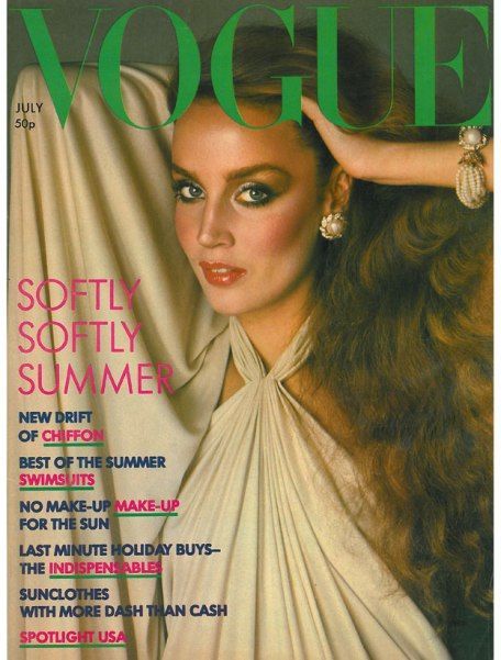 Jerry Hall by Barry Lategan Vogue UK July 1976 Peter Lindberg, 70s Vogue, Vintage Vogue Covers, Patti Hansen, Jerry Hall, Vogue British, Vogue Magazine Covers, Lauren Hutton, Fashion Cover