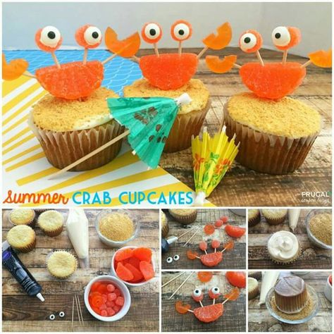 Tumble Leaf, Crab Cupcakes, Backyard Beach Party, End Of The Year Party, Beach Theme Birthday, Beach Cupcakes, Kids Food Crafts, Beach Themed Cakes, Ocean Birthday Party