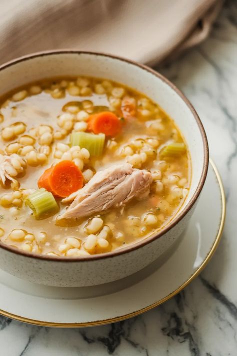 The 17 Best Winter Chicken Soup's - Chicken Barley Soup Recipe, Chicken And Barley Soup, Chicken Barley, Chicken Barley Soup, Chicken Broth Soup, Barley Soup Recipe, Easy Soup Recipe, Chickens In The Winter, Comforting Soup