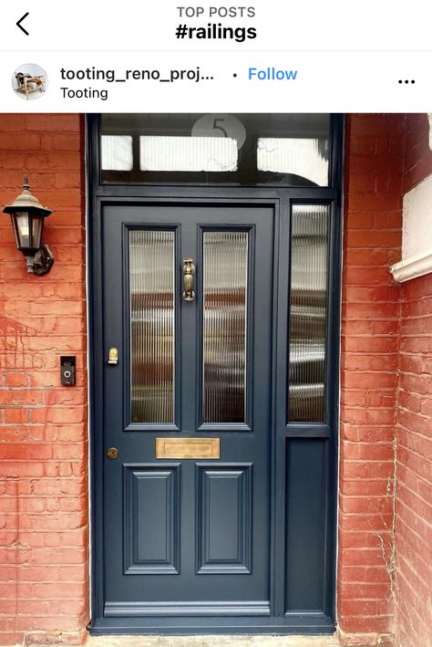 Dark Blue Front Door, Georgian Front Door, Cottage Doors, House Refurbishment, Victorian House Interiors, Door Colour, Front Door Styles, Blue Front Door, Front Door Entryway