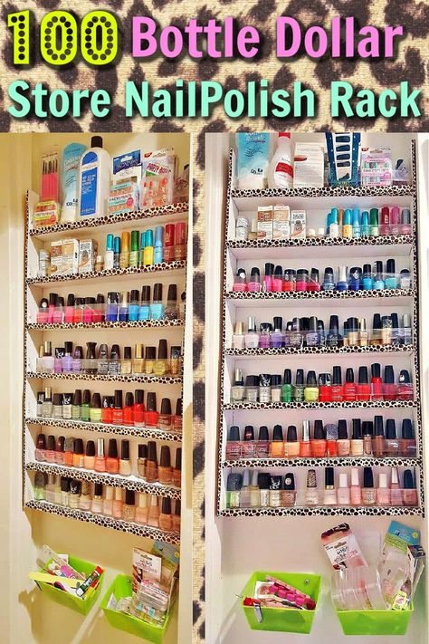 Fun craft to do when youre bored!AMAZING 100 bottle Dollar Store DIY nail polish rack made with poster board! So cute and surprisingly strong to organize all of your polishes in one place. This was the best DIY I ever did! Dollar Tree Nail Polish Organization, Nail Polish Organization Diy, When Youre Bored, Cosmetic Organization, Old Nail Polish, Nail Polish Holder, Space Saving Hacks, Nail Polish Rack, Diy Beauty Treatments