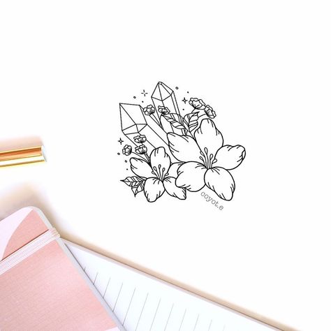 Ink Flower Tattoo, Belly Henna, Tattoo Designer, Tattoo Floral, Crystal Tattoo, Small Rose Tattoo, Special Tattoos, Fine Line Tattoo, Inspiration Tattoos