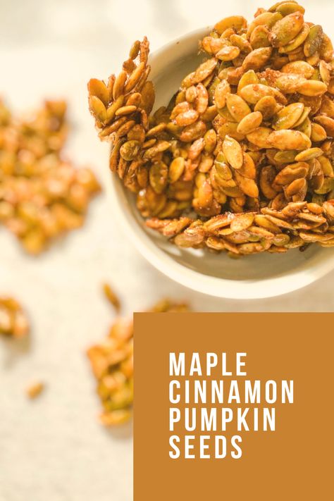 Maple Pumpkin Seeds, Pumpkin Seeds Recipe Spicy, Paleo Halloween Treats, Cinnamon Pumpkin Seeds, Pumpkin Seeds Cinnamon, Flavored Pumpkin Seeds, Pumpkin Seed Recipes Roasted, Easy Vegan Snack, Sunflower Seed Recipes