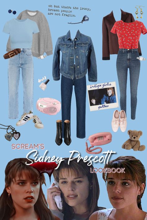 Scream Movie Sidney Outfits, Scream Movie Fashion, Sydney Prescott Scream Outfit, Scream Style Outfits, Scream Costume Sydney, Sidney Prescott Outfit Halloween, Sidney Prescott 1996, Sidney Prescott Cosplay, Sydney Costume Scream