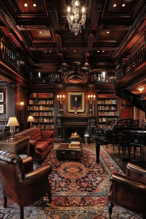 Literary Salon Victorian Era Library, Dark Academia Office Aesthetic, Dark Academia Mansion, Academia Library Aesthetic, Home Dark Academia, Space Academia, Small Japanese House, Dark Academia Library, Dark Academia Interior