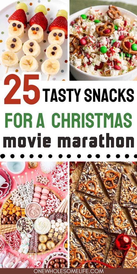 Collage of Christmas movie night treats and snacks. Movie Night Treats, Kids Christmas Movies, Theme Snack, Movie Night Food, Christmas Movie Night, Movie Themed Party, Movie Night Snacks, Themed Food, Movie Snacks