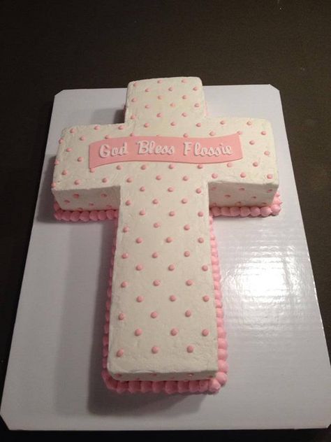 Pink dots cross cake Cake Baptism, Dedication Cake, Cross Cake, Holy Communion Cakes, Savory Cakes, Cross Cakes, First Communion Cakes, Confirmation Cakes, First Communion Cake