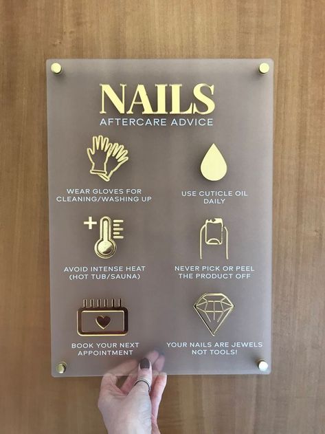 Nail Aftercare, Spa Sign, Beauty Sign, Dark Text, Nail Salon Interior Design, Nail Salon Ideas, Nail Room Ideas, Beauty Room Salon, Nail Salon Interior