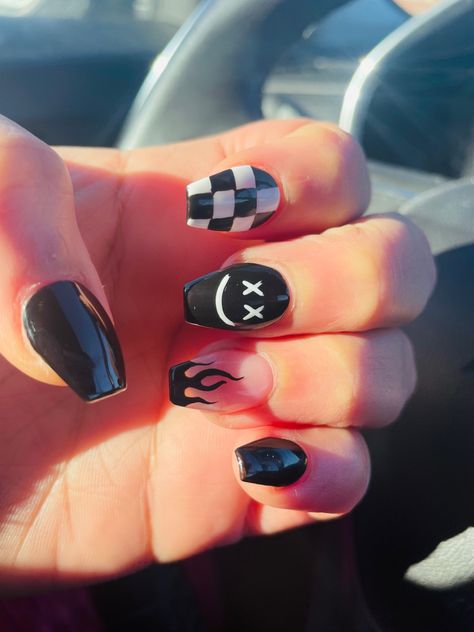 Rocker Nails, Music Nails, Concert Nails, Rock Nails, Checkered Nails, Band Nails, Punk Nails, Goth Nails, Edgy Nails