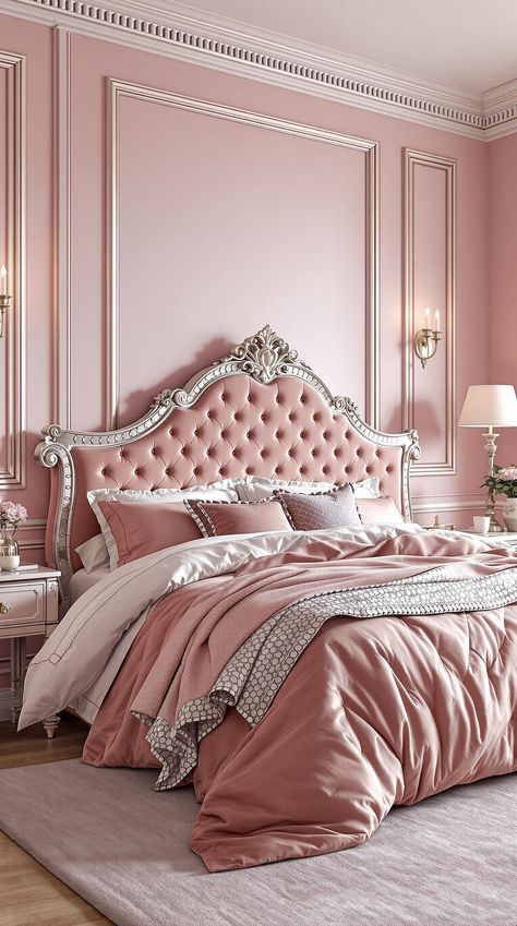 Pink Bedroom Ideas Pink And Silver Bedroom Ideas, Coral Pink Bedroom, Pink And Silver Bedroom, Silver Bedroom Ideas, Blush Pink Bedroom, Silver Bedroom, Pink Bedroom Ideas, Art Deco Pink, Yellow Room