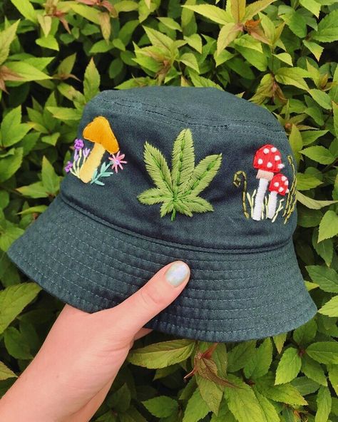 Bucket Hat Designs, Bucket Hat Embroidery, Cute Bucket Hats, Green Bucket Hat, Padded Camisole, Kidcore Indie, Amanita Mushroom, Custom Bucket Hats, Bucket Hat Fashion