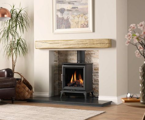 Wildfire Ravel Gas Stove - Classic Fireplaces Gas Log Burner Fireplace, Gas Stove Fireplace Ideas, Gas Log Fireplace Ideas, Gas Stove Fireplace, Gas Log Burner, Woodburning Stove Fireplace, Wooden Fireplace Surround, Wood Burning Stoves Living Room, Log Burner Living Room