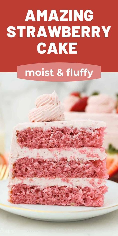 Strawberry Cake with Strawberry Frosting is moist, fluffy, and naturally flavored with real strawberries for a refreshing summer dessert! Fluffy Strawberry Cake, Cake With Strawberry Frosting, Strawberry Cake From Scratch, Strawberry Layer Cakes, Homemade Strawberry Cake, Strawberry Cake Easy, Fresh Strawberry Cake, Cake With Strawberry, Strawberry Dessert Recipes