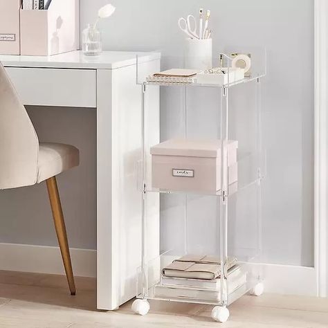 Luxe Acrylic 3-Tier Rolling Cart | The Container Store Hobby Storage, Bedside Units, Budget Furniture, Furniture Acrylic, Acrylic Furniture, Acrylic Storage, The Home Edit, Bedside Storage, Rolling Cart