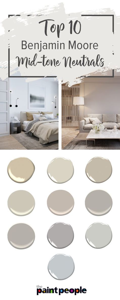 Top 10 Benjamin Moore Mid-tone Neutrals | The Paint People Neutral Paint Colors Benjamin Moore, Paint People, Farmhouse Kitchen Colors, Neutral Wall Colors, Kitchen Color Red, Best Neutral Paint Colors, Interior Paint Colors Schemes, Best Interior Paint, Greige Paint Colors