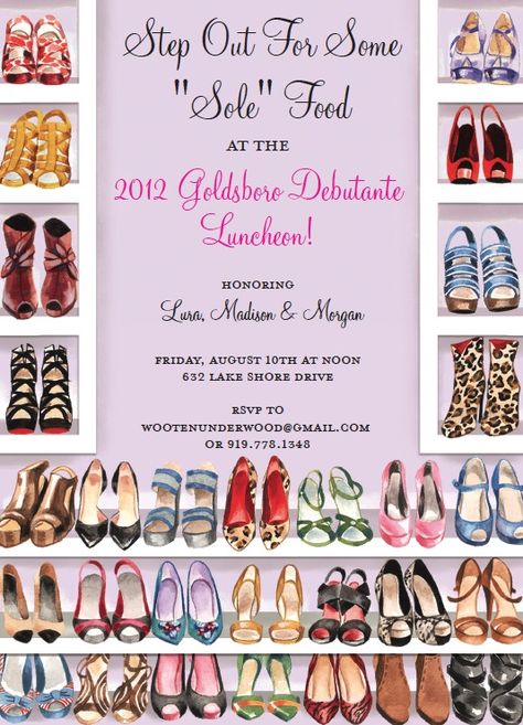 Stylish Shoe Closet Invitation Shoe Themed Party, Madison Morgan, Relief Society Activities, Food F, Lake Shore Drive, Relief Society, Party Entertainment, Shoe Fits, Shoe Closet