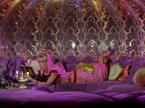 Inside Jeannies Bottle- before my time but I watched this a lot when I was little...she fascinated me! ❤️ I Dream Of Genie, Purple Couch, Childhood Things, Genie In A Bottle, Barbara Eden, I Dream Of Jeannie, Dream Of Jeannie, Genie Bottle, Easy Listening