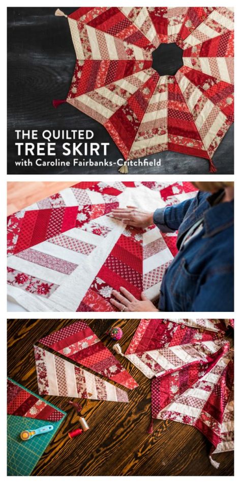 Quilted Tree Skirt Pattern + Class Diy Quilted Christmas Tree, Diy Quilted Christmas Tree Skirt, Quilted Tree Skirt Pattern, Christmas Tree Skirt Pattern, Quilted Tree Skirt, Quilted Christmas Tree Skirt, Quilted Christmas Tree, Christmas Tree Skirts Patterns, Skirt Pattern Free